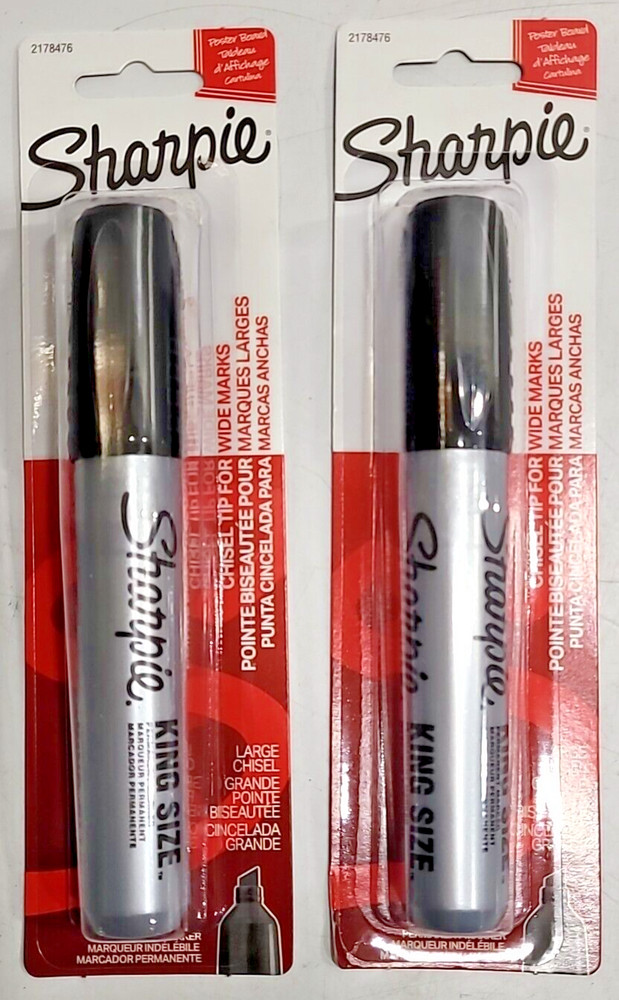 Lot of 2! New!! Sharpie KING SIZE Black Chisel Tip PERMANENT MARKERS