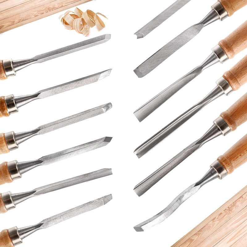 12PCS Wood Carving Hand Chisel Tool Set Professional Woodworking Gouges Steel