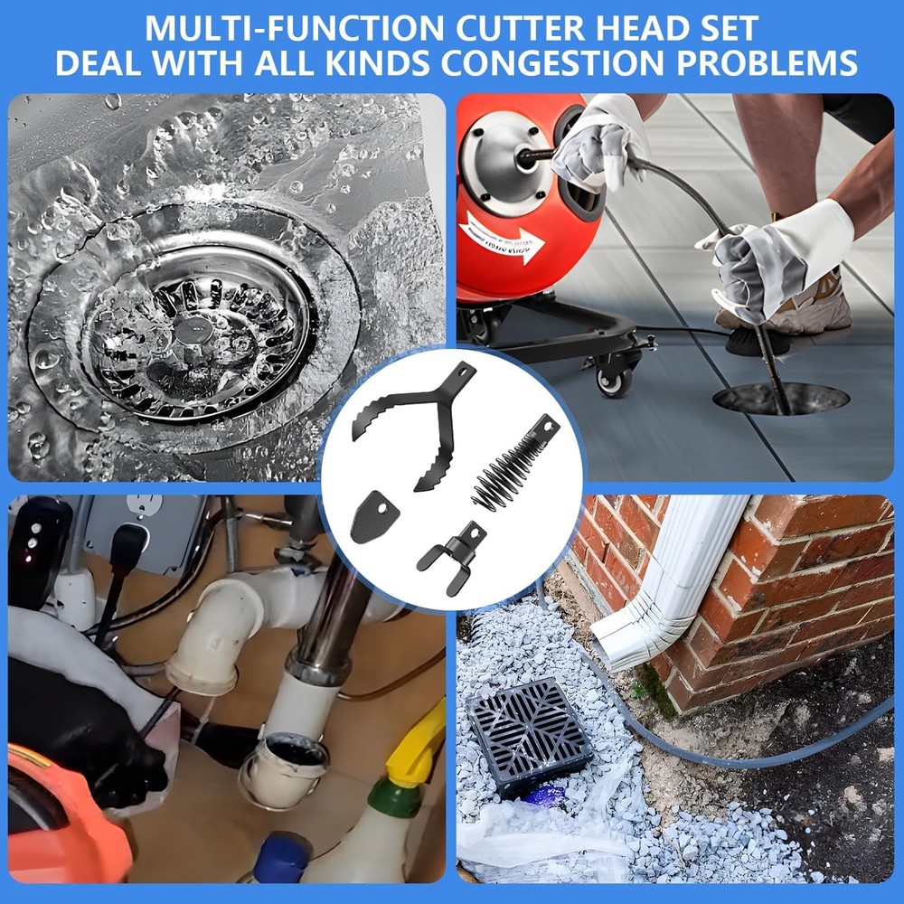 4-Piece Drain Snake Attachment Replacement Cutters-Boring Bulb...