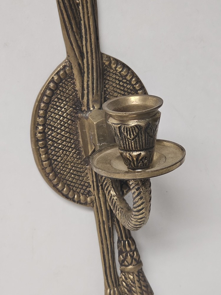 Broken Cast Brass Rope & Tassel Sconce Candle Holder 11"