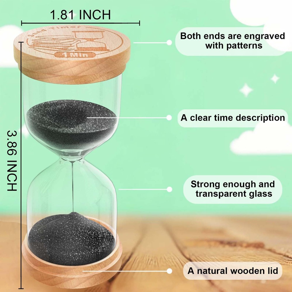 Hourglass 30 Minute Beech Wood Black Small Decorative Sand Timer