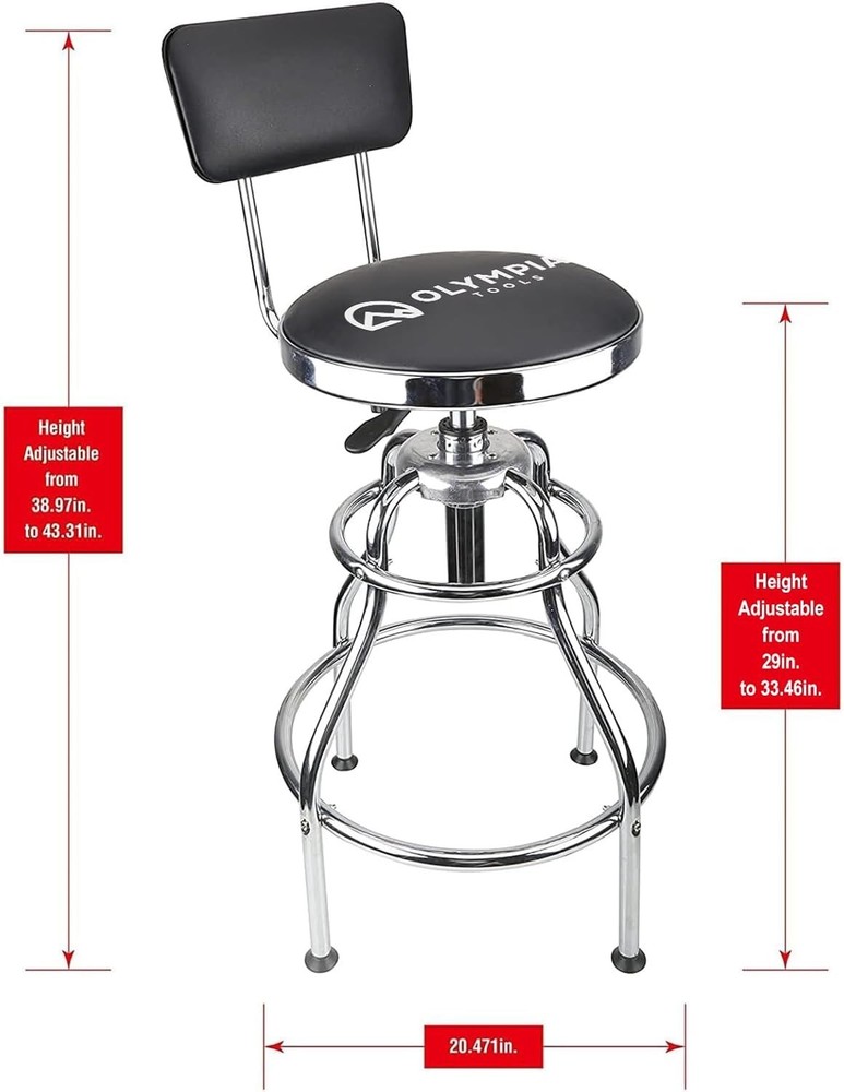 Hydraulic Work Stool Adjustable Garage Bench Mechanic Backrest Seat Chair