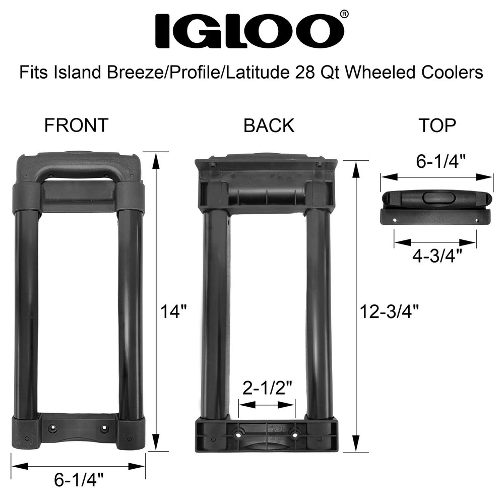 Igloo Replacement Telescoping Handle for Approx. 14"H x 6.25"W x 2"D, Black