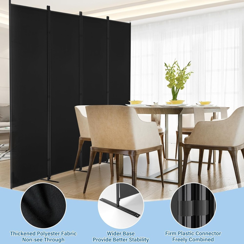 Black Portable 6FT Room Divider 4 Panel Privacy Screen for Office Home Foldable