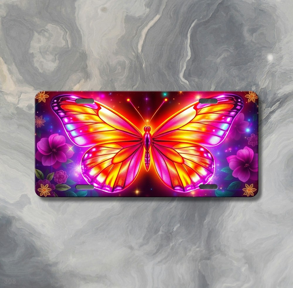Fantasy Butterfly License Plate Auto Tag Custom Text Available Bright Butterfly