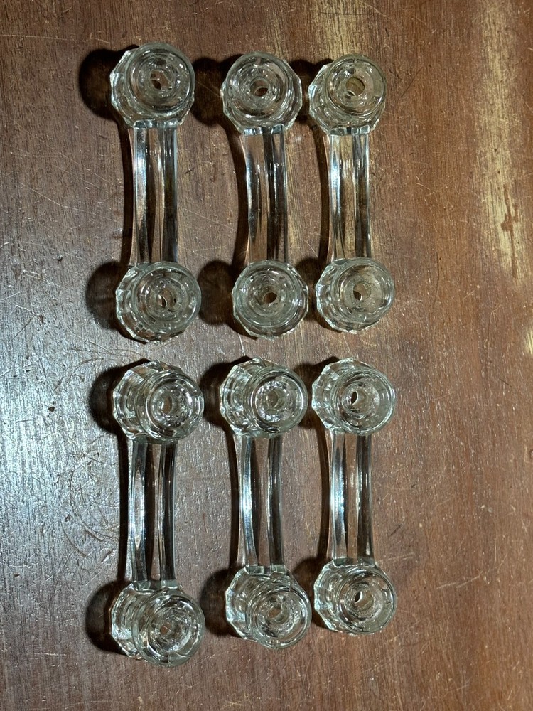 6 Vintage Glass Clear Cabinet Kitchen Pull Handles