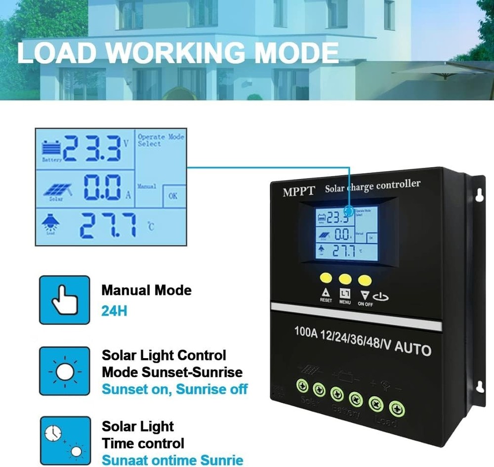 High Efficiency 100A MPPT Solar Charge Controller with Safety Features - 12V-48V