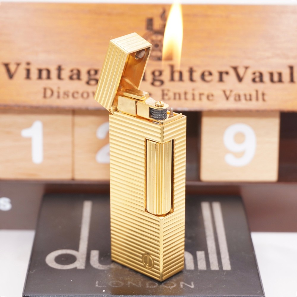 Dunhill Lighter Gold Horizontal stripe_Ultrasonically Cleaned_Working