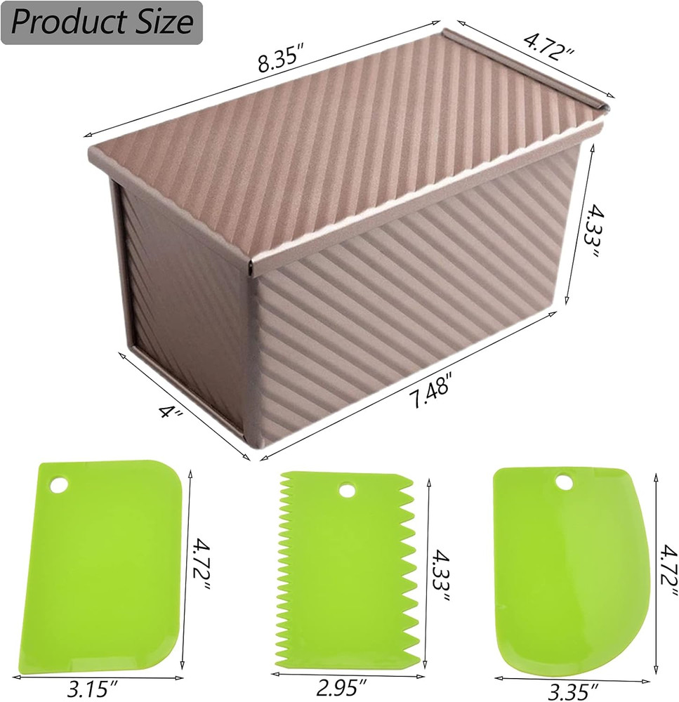 Pullman Loaf Pan with Lid, 1Pound Dough Capacity Rectangular Bread Pan, Non-S...