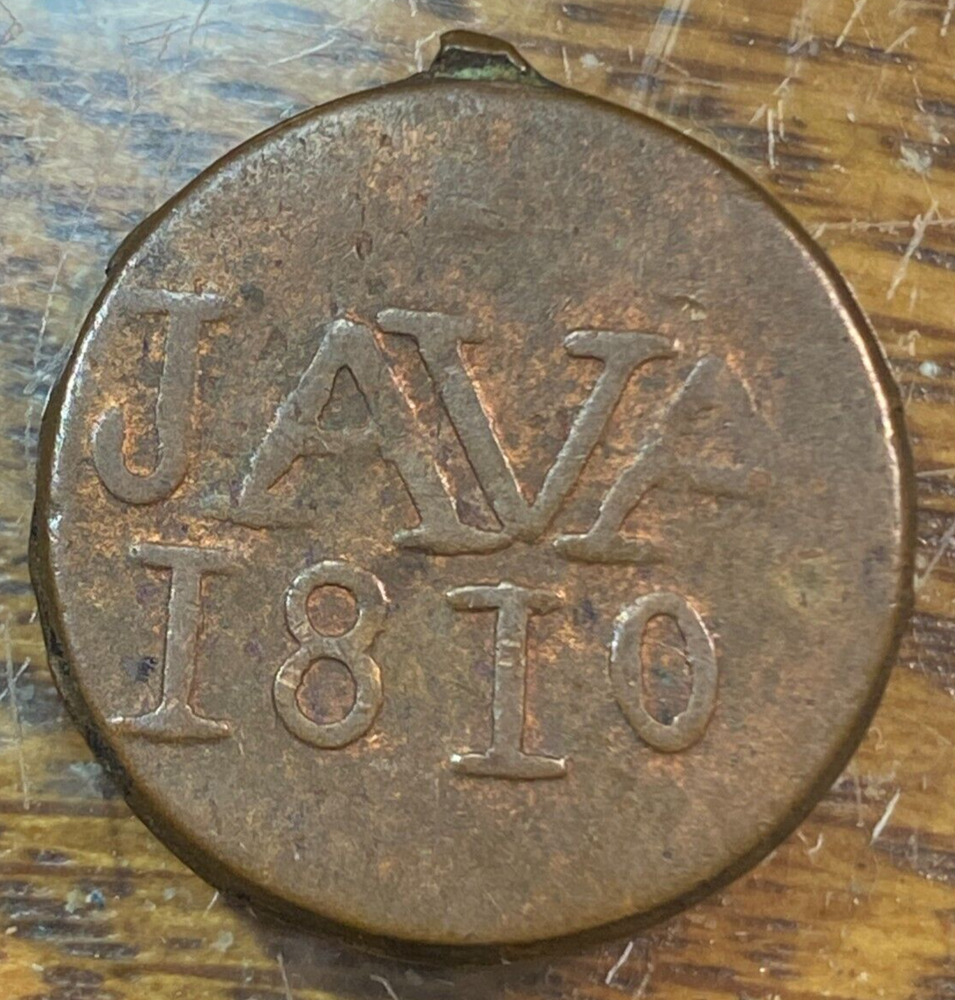 1810 Java Duit Nice Original Fine with Scarce Rim Spur Error CHRC