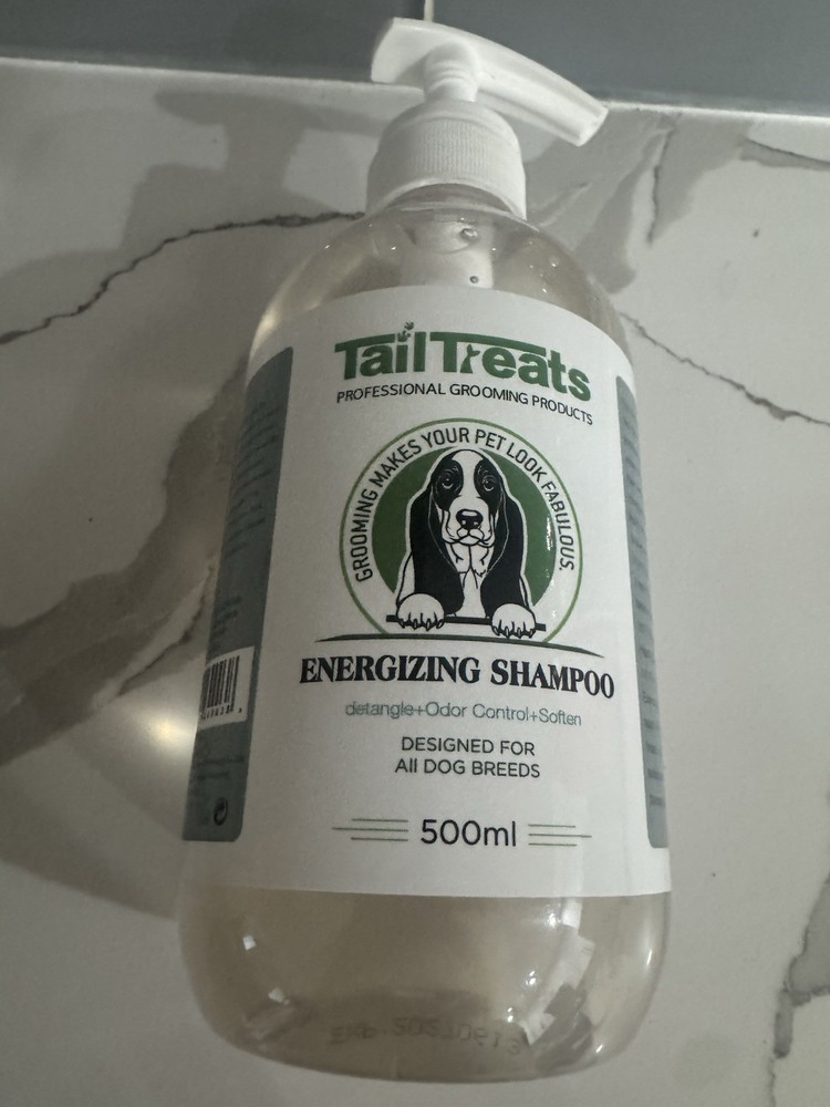 Tail Treats Energizing Shampoo designed for dogs.