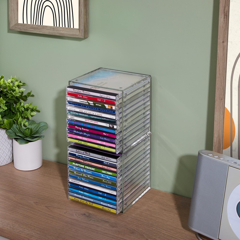 STORi Stackable Clear Plastic CD Organizers (2 Pack) Cube Jewel Case Holders