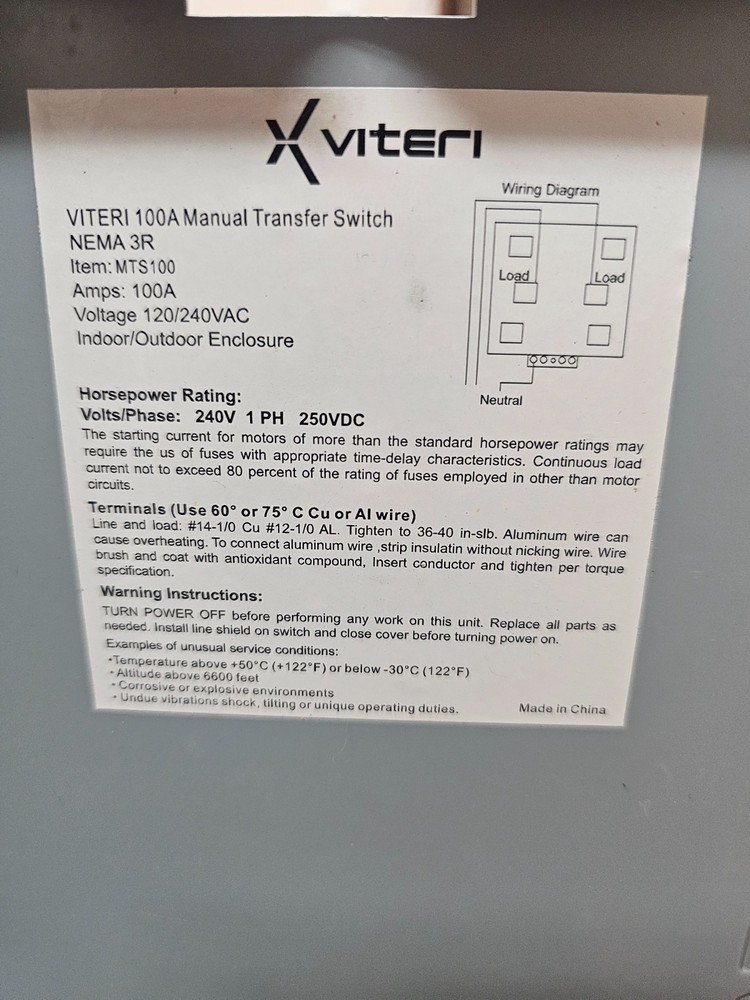 Generator Transfer Switch,24000W General-Duty Double-Throw Safety Switch,120/...