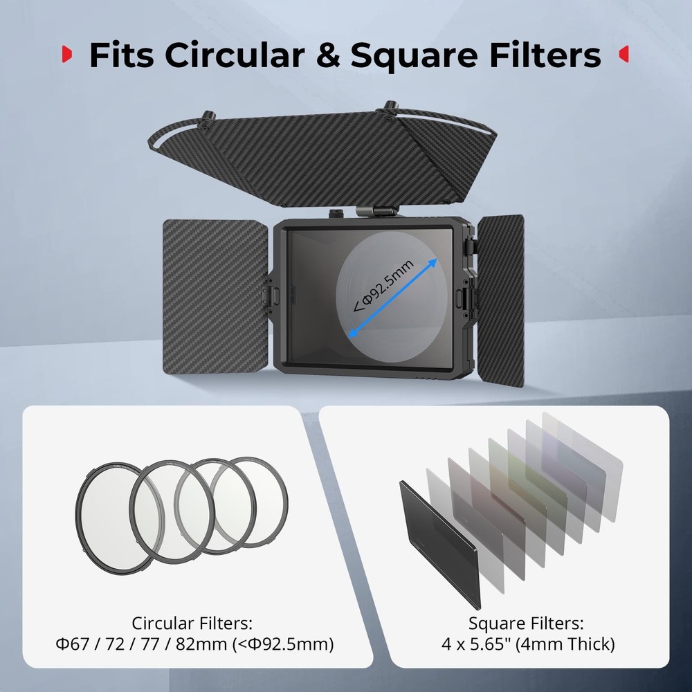 Mini Matte Box Pro Flag Kit with Two 4 x 5.65 Filter Frame, Modular Anti-Glar...
