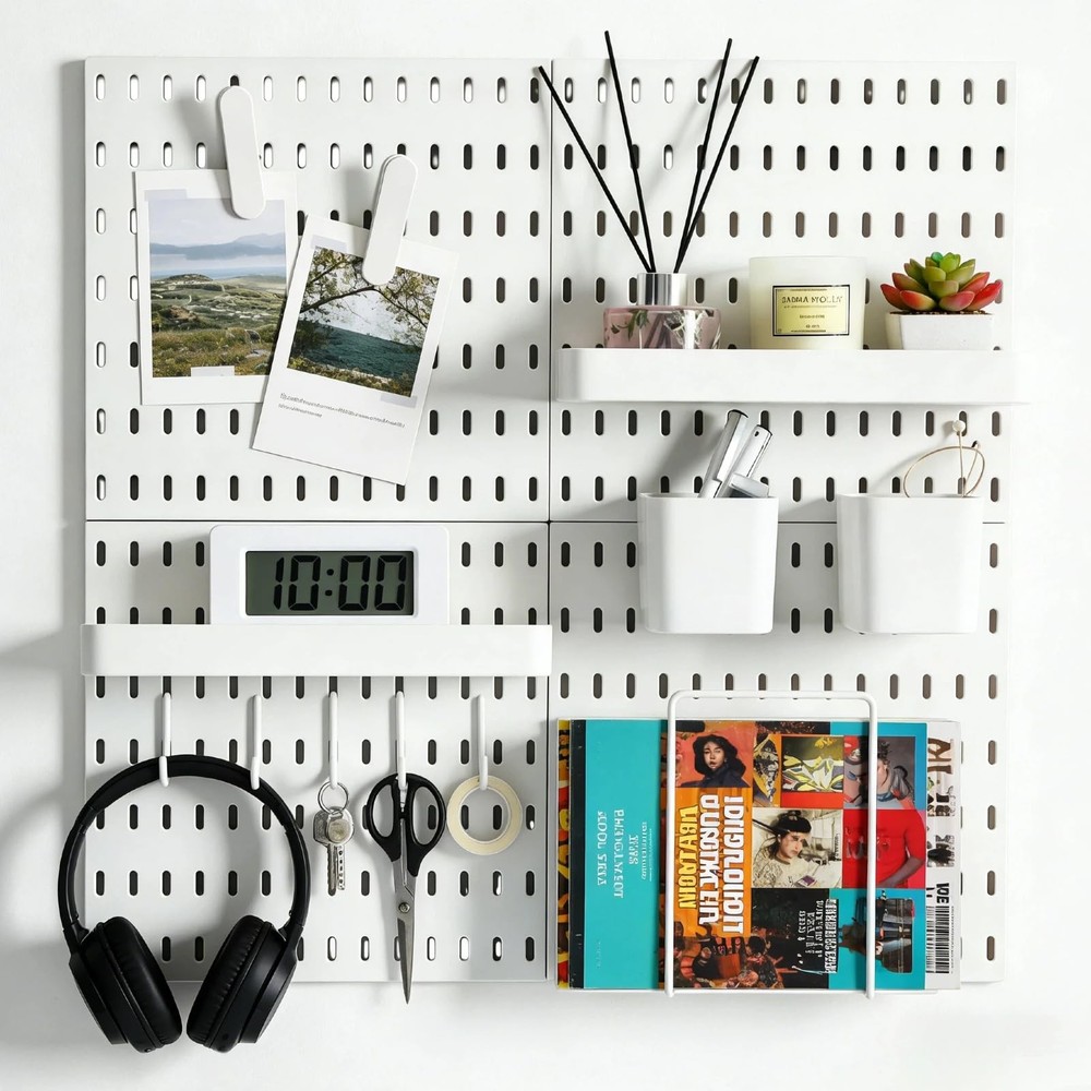 Peg Board Wall Organizer Kit White Pegboard Combination Kit 4 Pieces Pegboard...