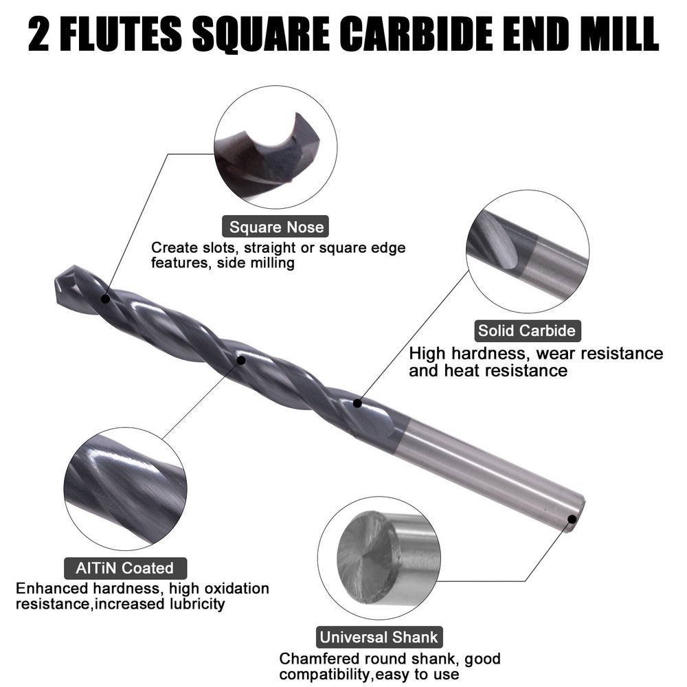 2Pcs 118° Point Angle 1/4"x2"x3-1/4" Solid Carbide Drill Bits - AlTiN Coated