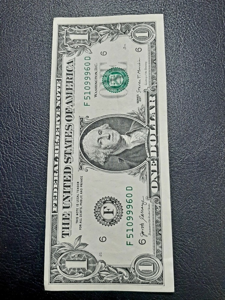 $1 BILL MULTIPLE ERRORS MISALIGNED SERIAL NUMBER& SEAL SHIFT FAR DOWN ERROR