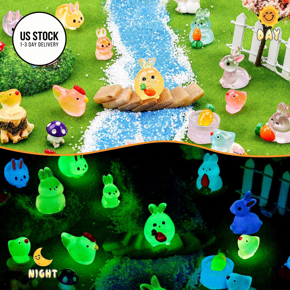 VICROIC 50 PCS Easter Luminous Mini Resin Figures, Tiny Small Multicolored