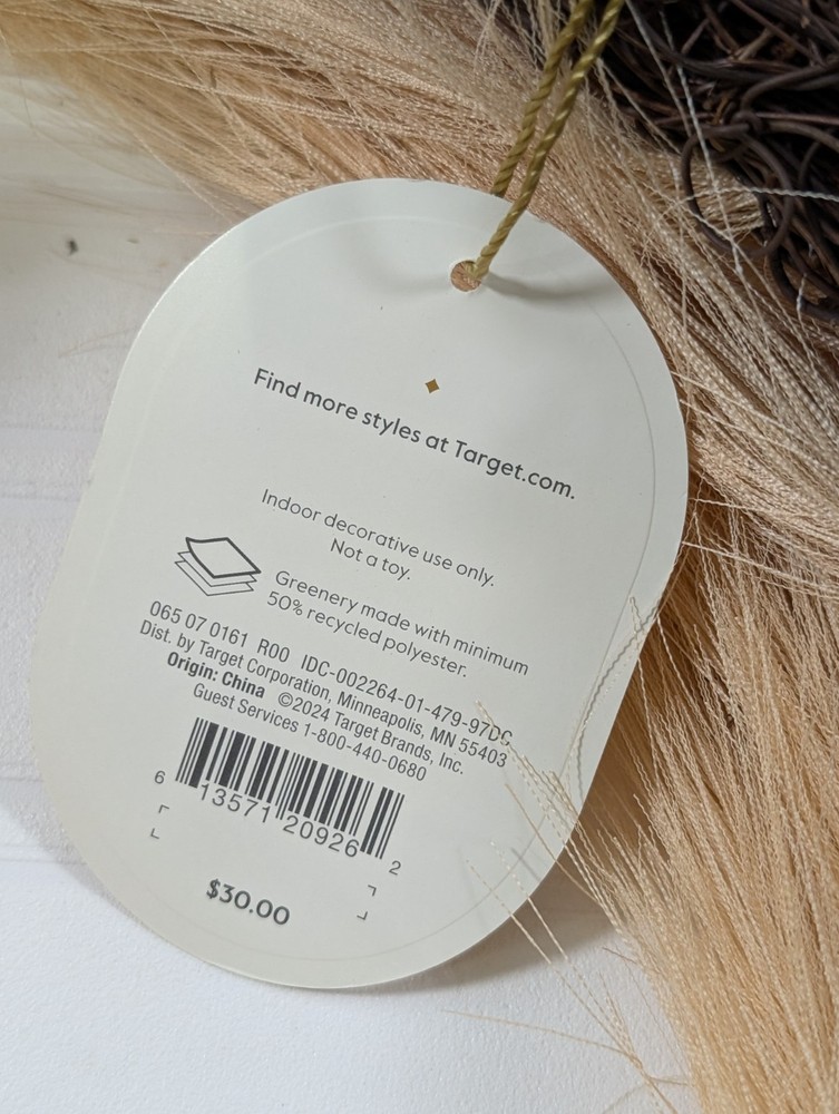 Threshold 24" Pampas Grass Wreath Warm Beige Round Polyester Indoor Decorative