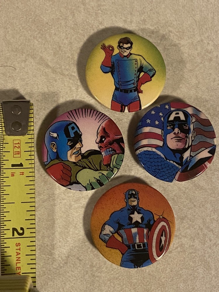 (4) Assorted Pins, Captain America , Marvel Comics, 1990