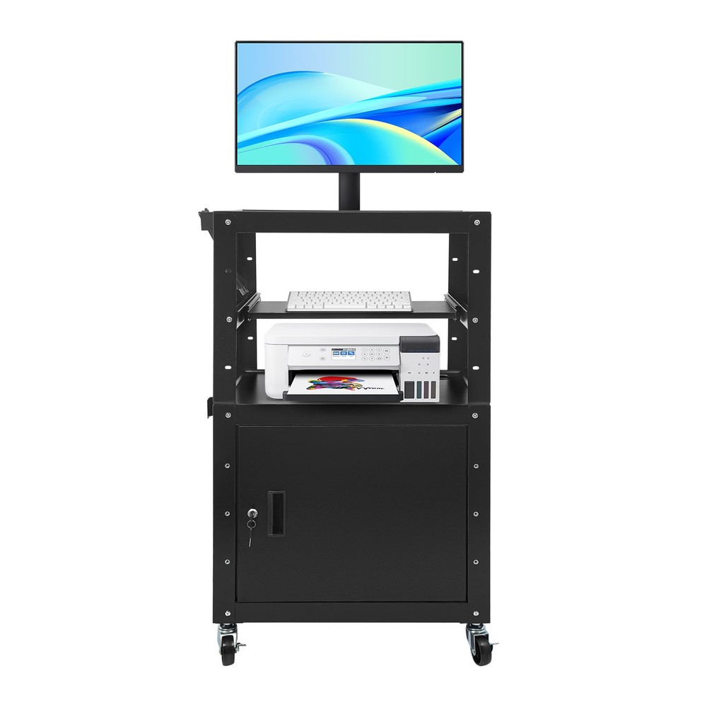Portable Av Cart Multipurpose Rolling Small Office Laptop Table w/ Power Socket