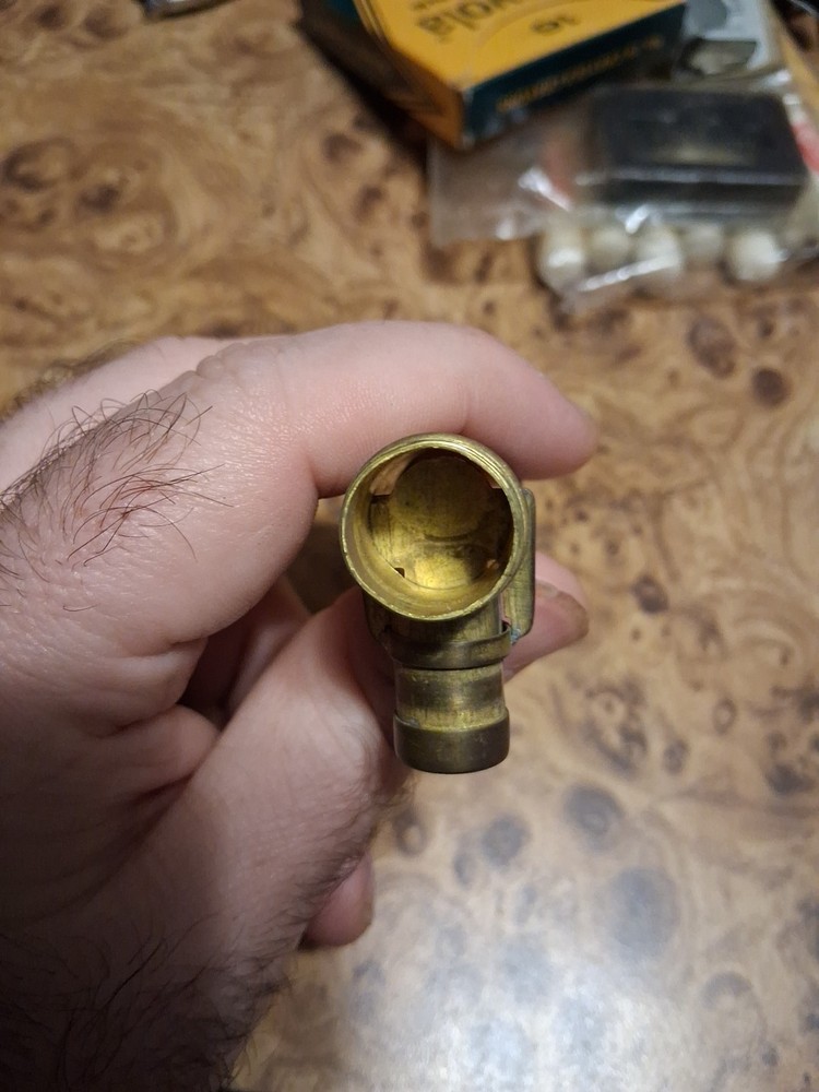 RARE SOLID BRASS BLACK POWDER FLASK SPOUT MUZZLELOADING ANTIQUE? EXTRA SCREWS