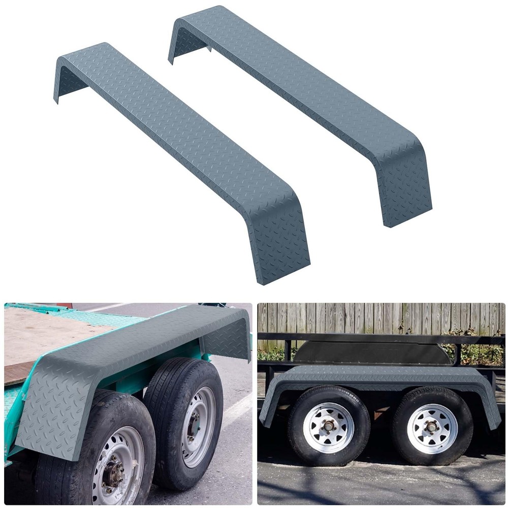 2 x Diamond Tread Plate Double Tandem Axle Trailer Fenders for 13"-15" Tires