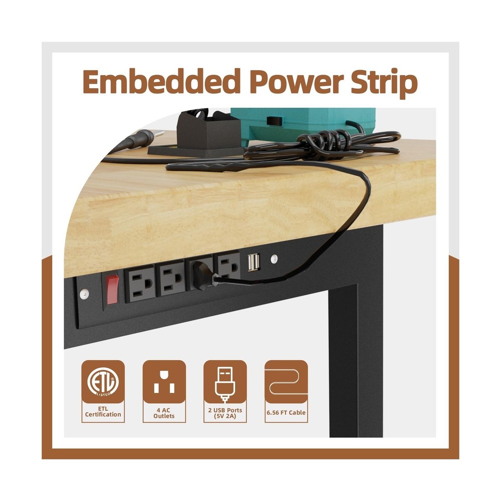 60'' Adjustable Workbench, Heavy-Duty Work Bench Table with Wheels and Power ...