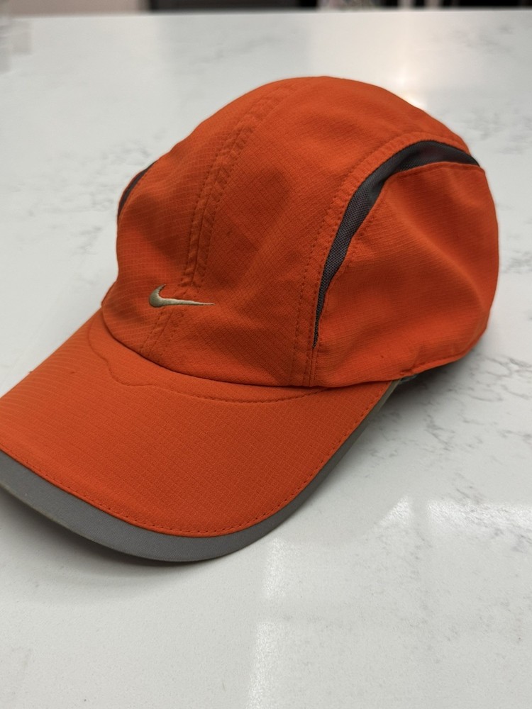 Vintage Nike Performance Hat Cap Strapback Orange Tailwind 7 Panel Reflective