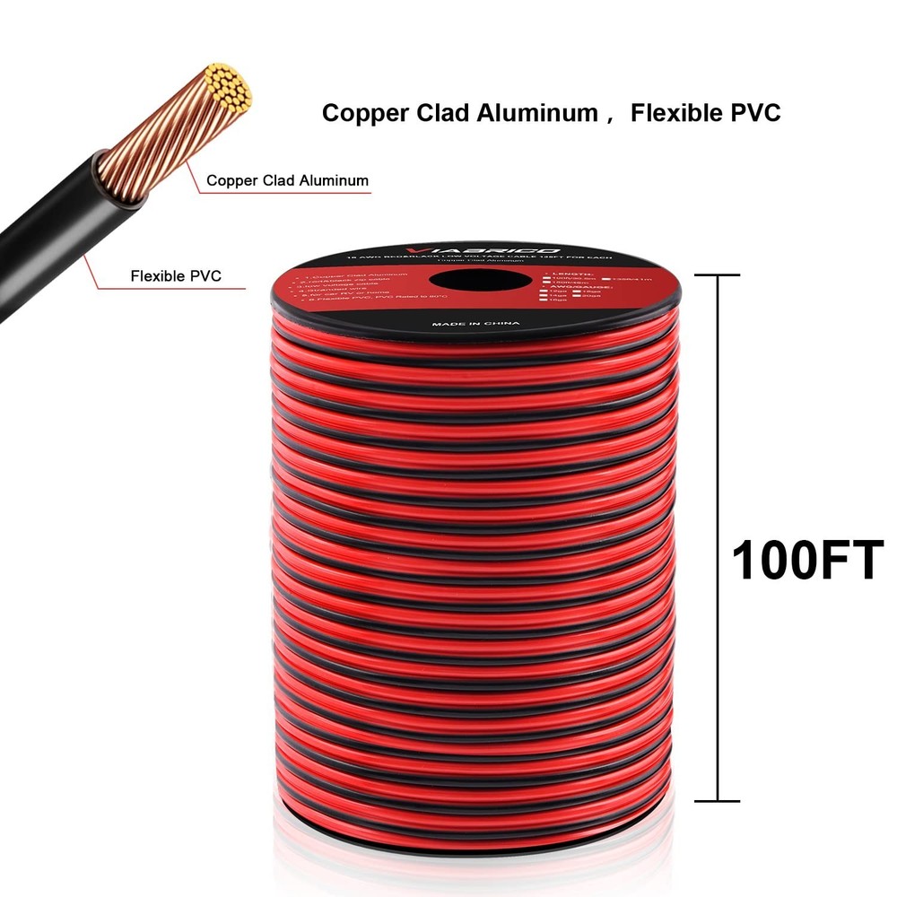 14AWG 100ft Dual-Conductor Electrical Wire for LED & Low Voltage Applications
