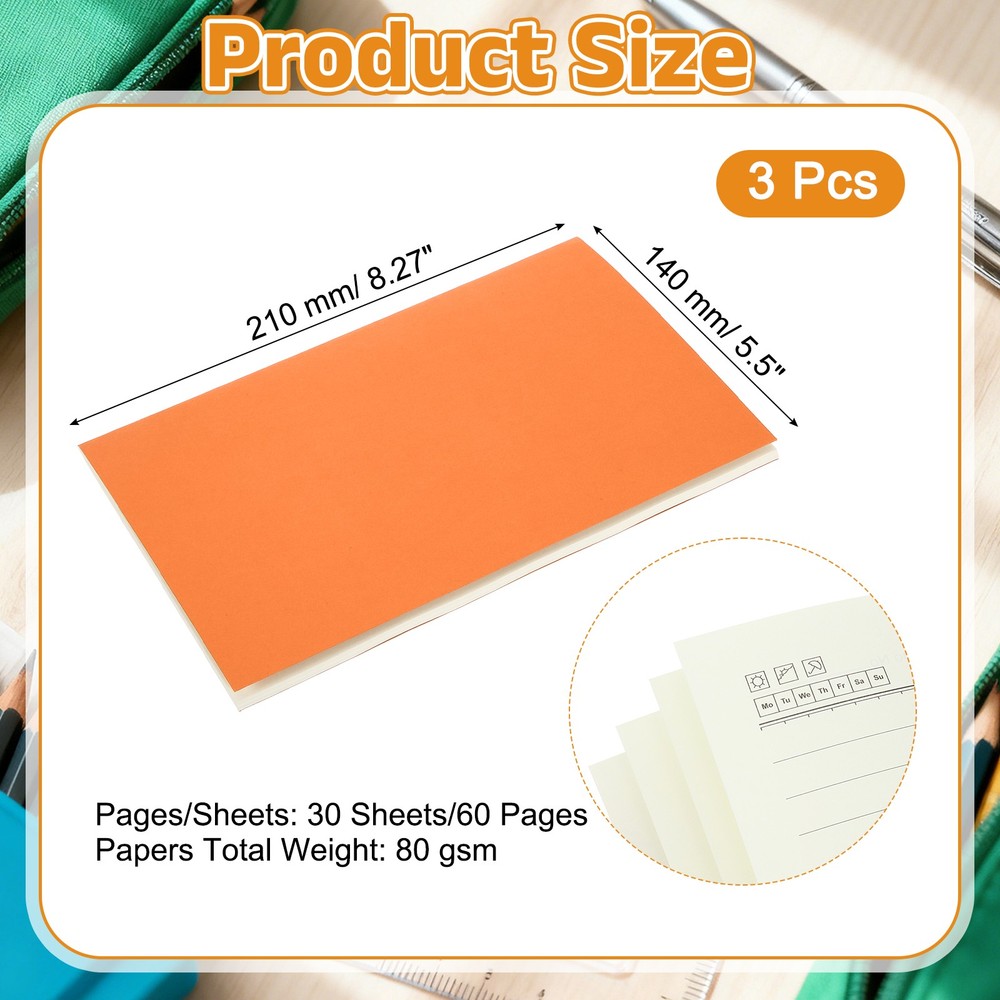 3 Pack A5 Notebook, A5 Journal Mini Notebook Pocket Kraft,Orange