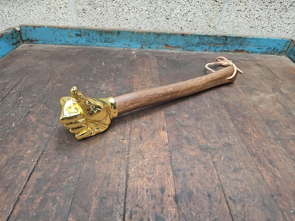 H32- Crafted 2 lb brass figural THUMBS Up Hammer