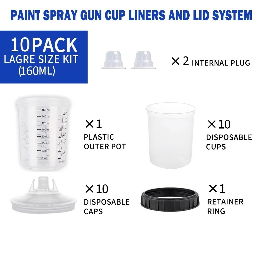 WTP TOOLS Disposable Paint Cup System KIT 50 Lids + 50 Liners + 1 Cup + 20 Caps