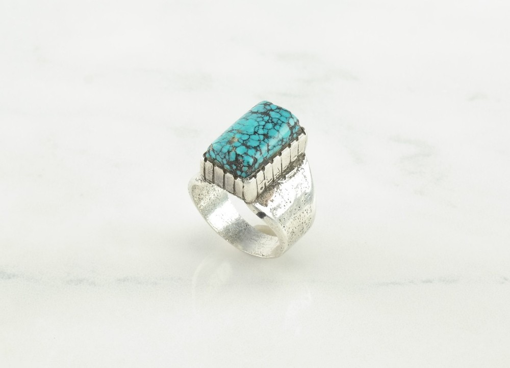 Native American John Shopteese Cloud Mountain Turquoise Sterling Ring Size 8