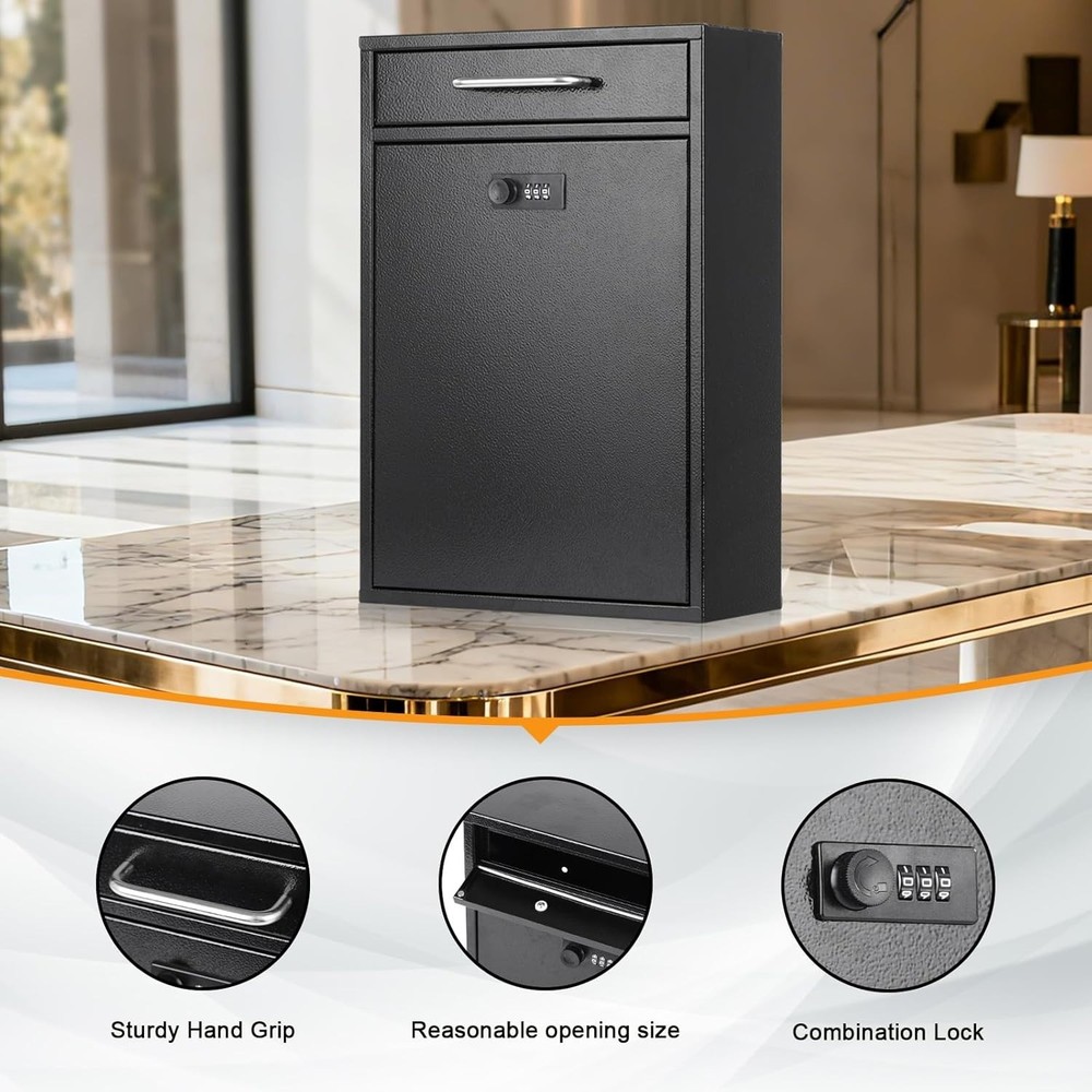 Wall Mount Mailboxes with Combination Lock, X Large Black