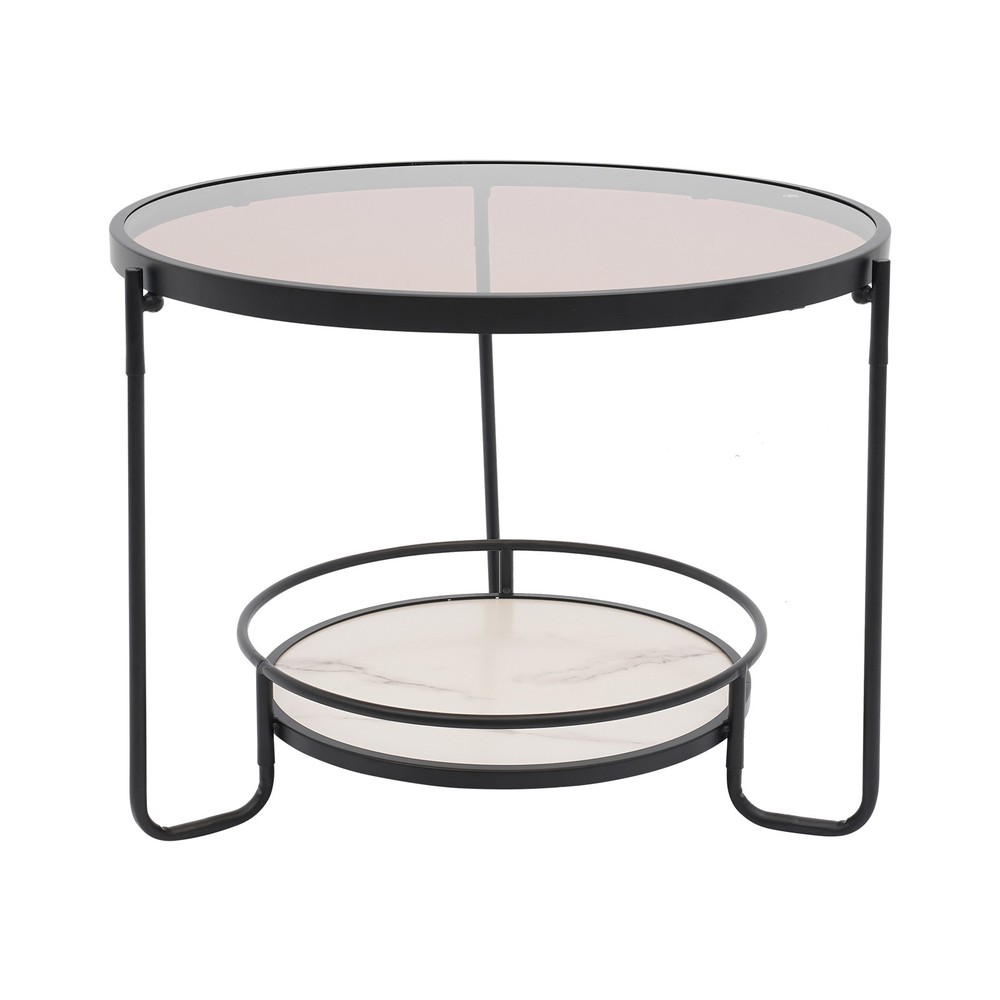 2-tier Modern Side Table Tempered Glass Side Table Round Coffee Table 60cm dia.