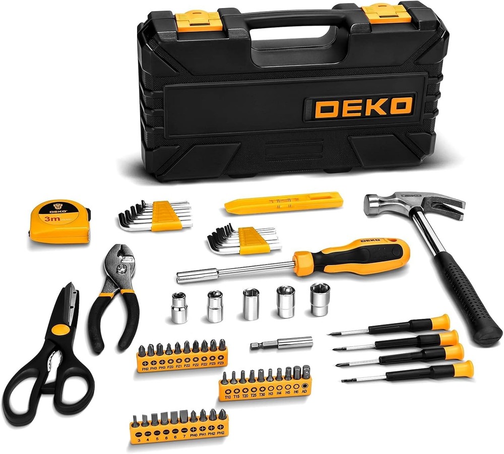 62-Piece Household Tool Set：Small Basic Home Tool Kit with Plastic Toolbox, H...