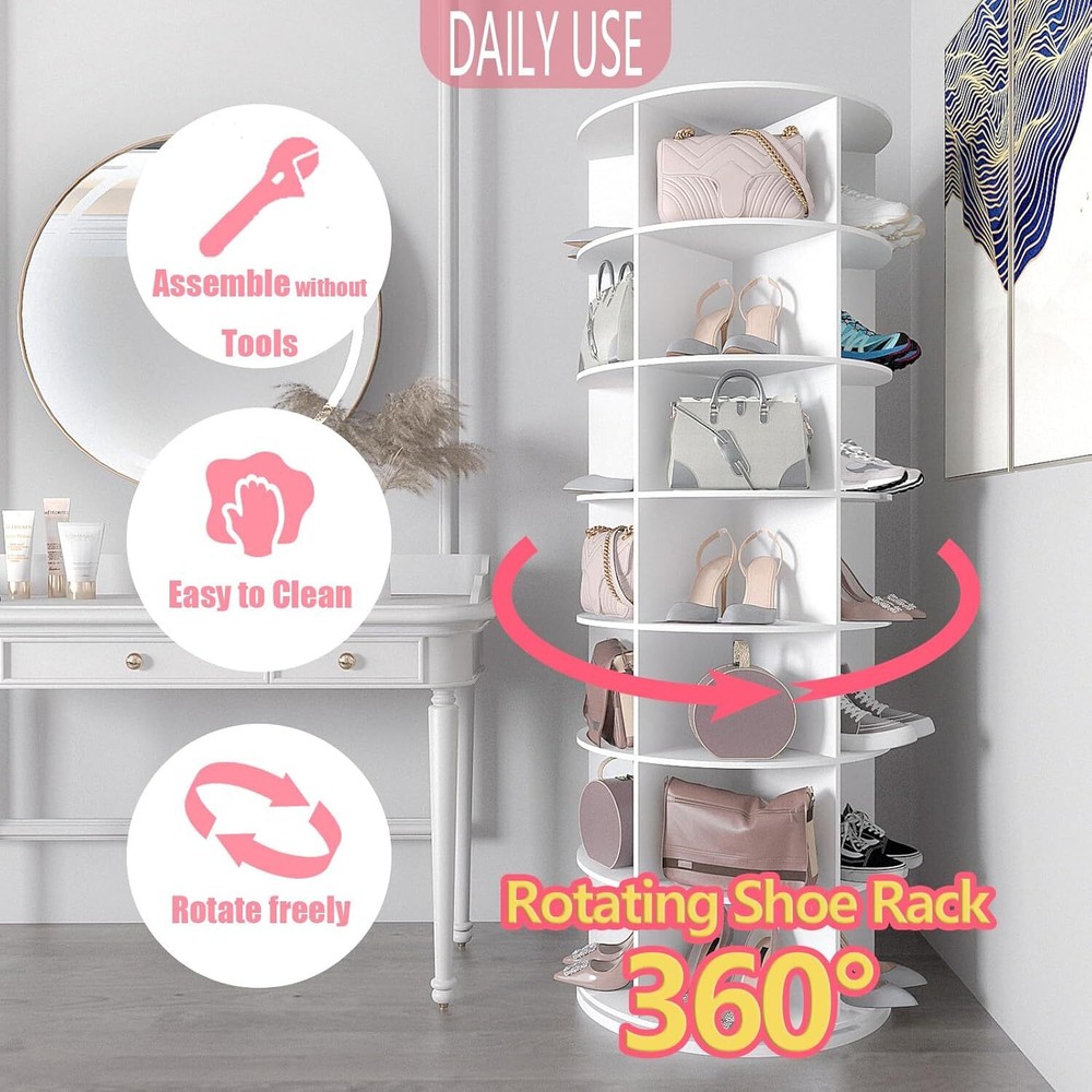 7 Tier Rotating Shoe Rack Tower 360, 5 Grids Per Layer Shoe Storage Cabinet