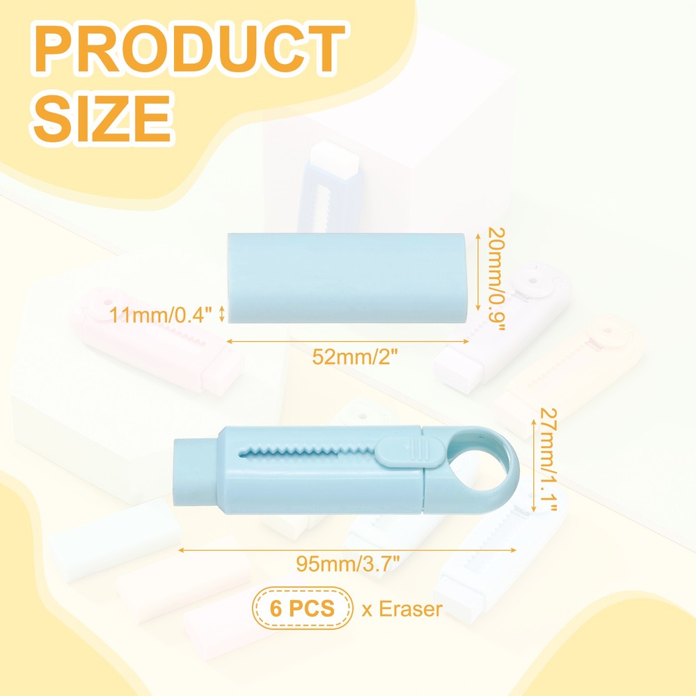 6 Pack Erasers, Pencil Erasers Large Eraser Push Pull Cute Soft, Blue TPE