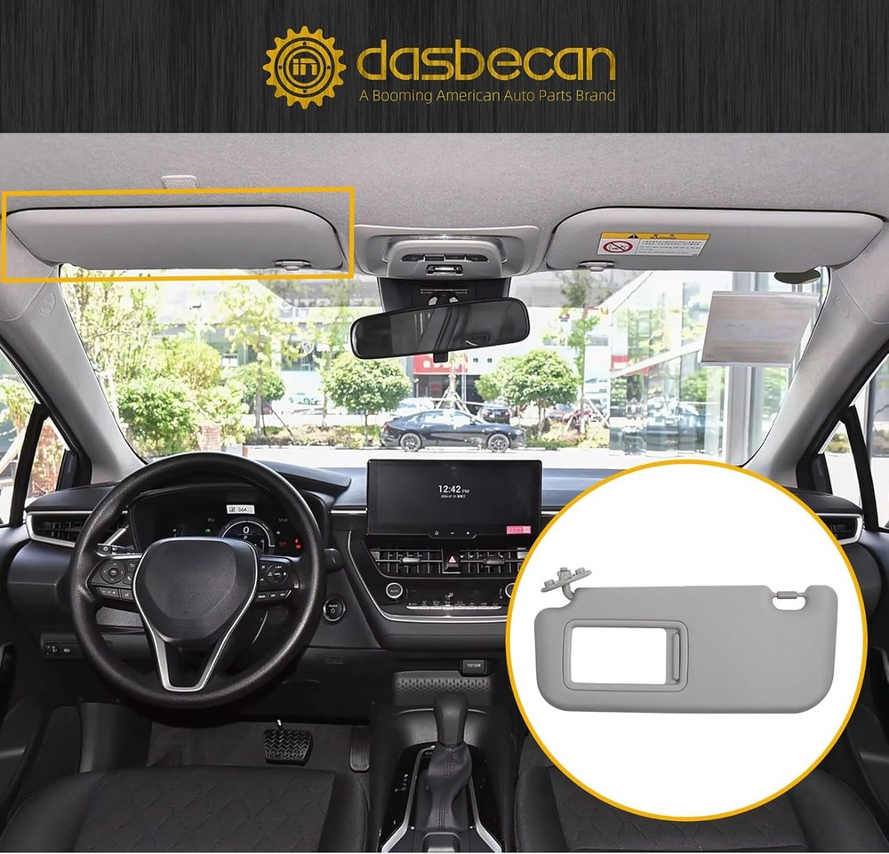 Gray Left Driver Side Sun Visor with Vanity Mirror Compatible with Toyota Coroll