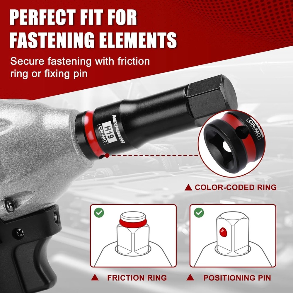 MIXPOWER 1/2" Drive 19mm Hex Impact Bit Socket, Allen CR-MO