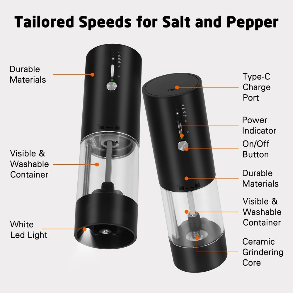 118ml Large Capacity Salt,Pepper and Spice Grinder,USB-Rechargeable Automatic...