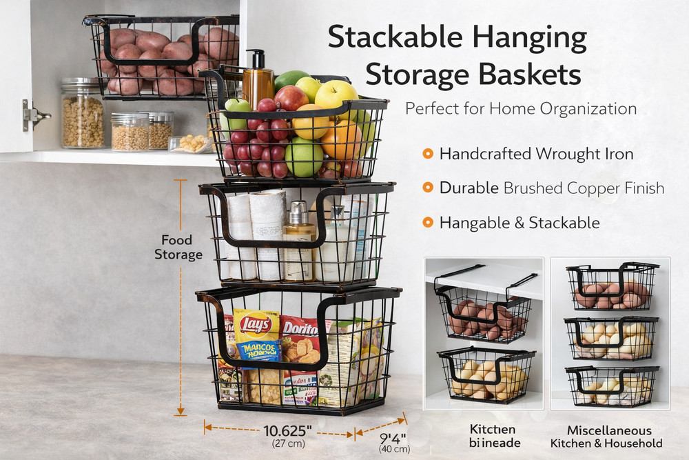 Wholesale Lot 100 Stackable Hanging Wire Baskets Under Shelf Kitchen Organizer