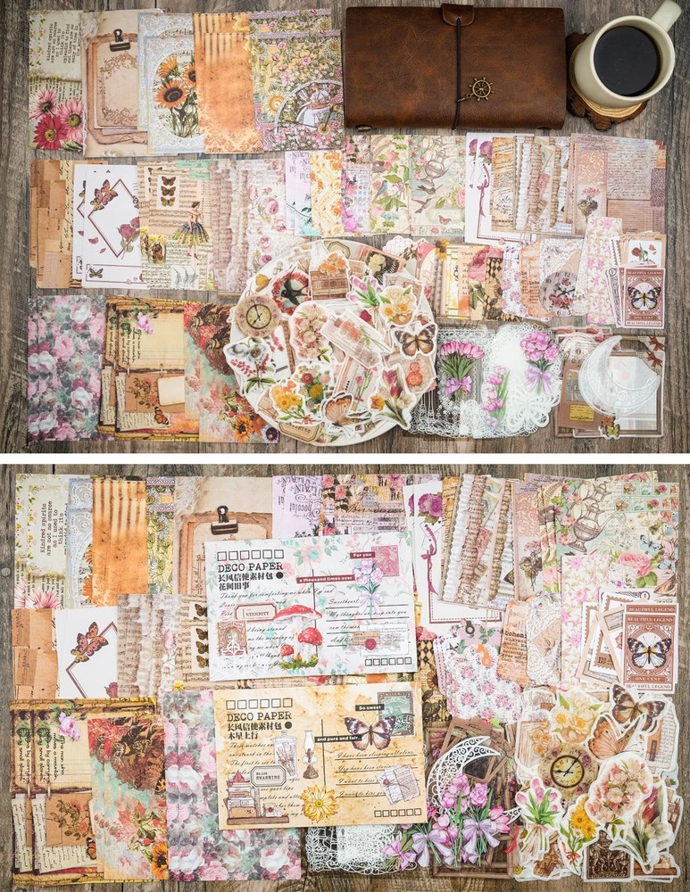 200 Piece Vintage Ephemera Bundle - & Sticker Kit for Junk Journaling, Scrapb...