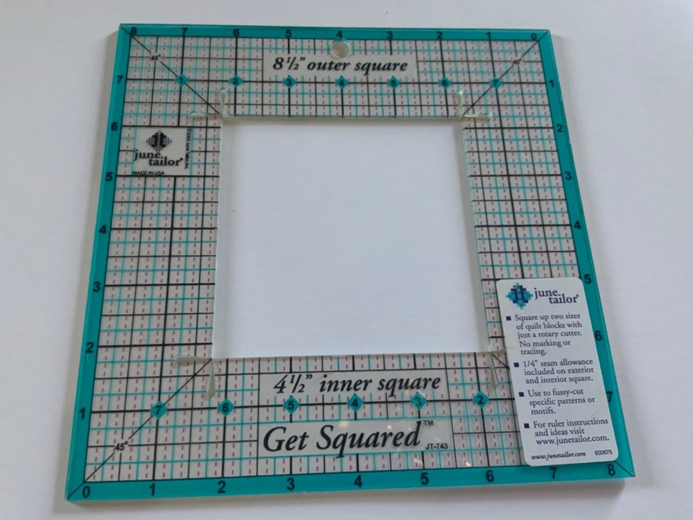 June Tailor 8.5" Outer 4.5" Inner Plastic Quilters Square Ruler