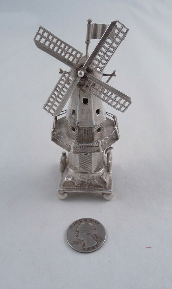 DUTCH SILVER MOVING WINDMILL FIGURINE