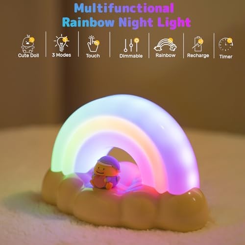 Rainbow Night Light for Kids, Cute Rainbow Light with 3 Lighting Modes & Yellow