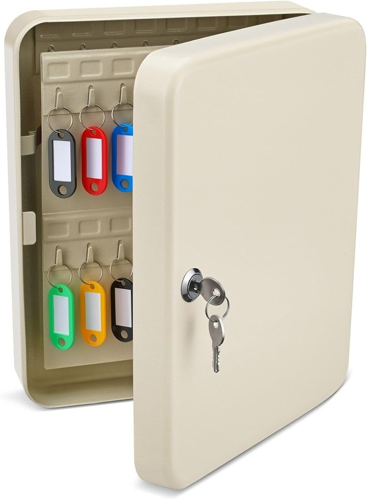 Flexzion Key Box Wall Mount with Code, Key Cabinet with 60 Key Holder Organizer