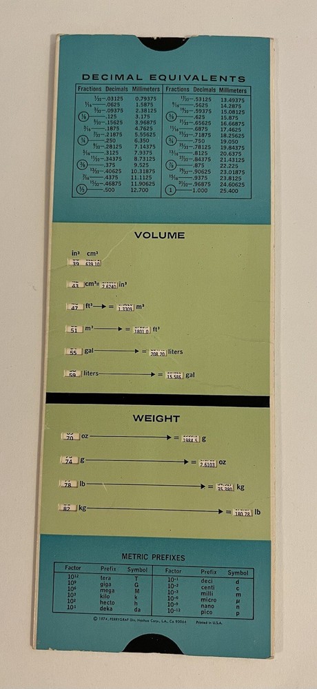 VTG Metric Reader Calculator Mid Century Slide Rule Tool