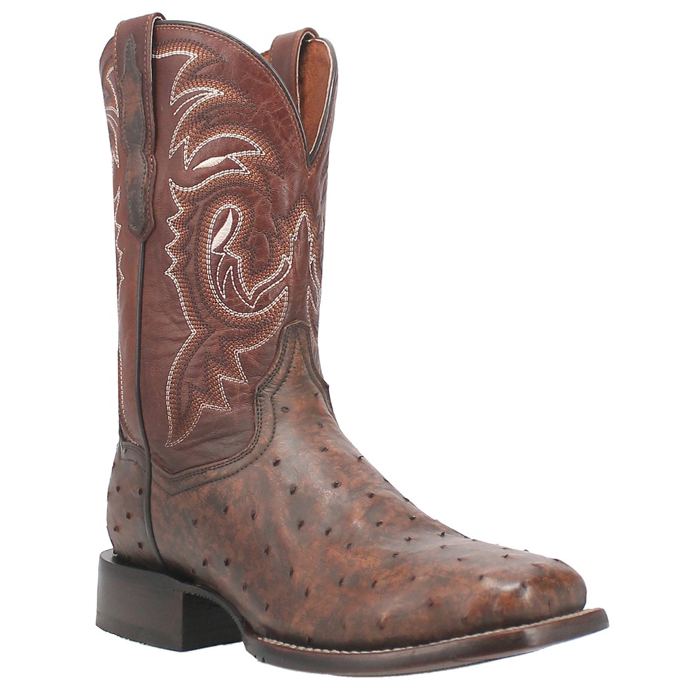 Dan Post Boots Dillinger Full Quill Ostrich Embroidered Square Toe Pull On Cowbo
